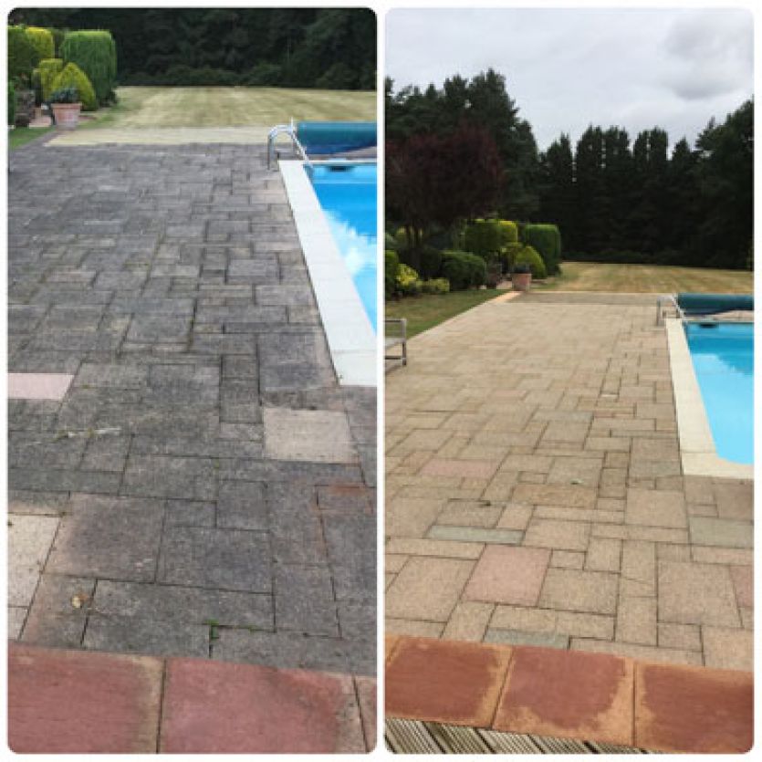 swimming pool before and after jet washing
