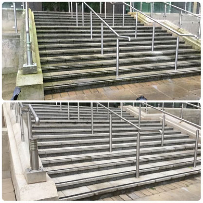 commercial steps pressure cleaned before and after