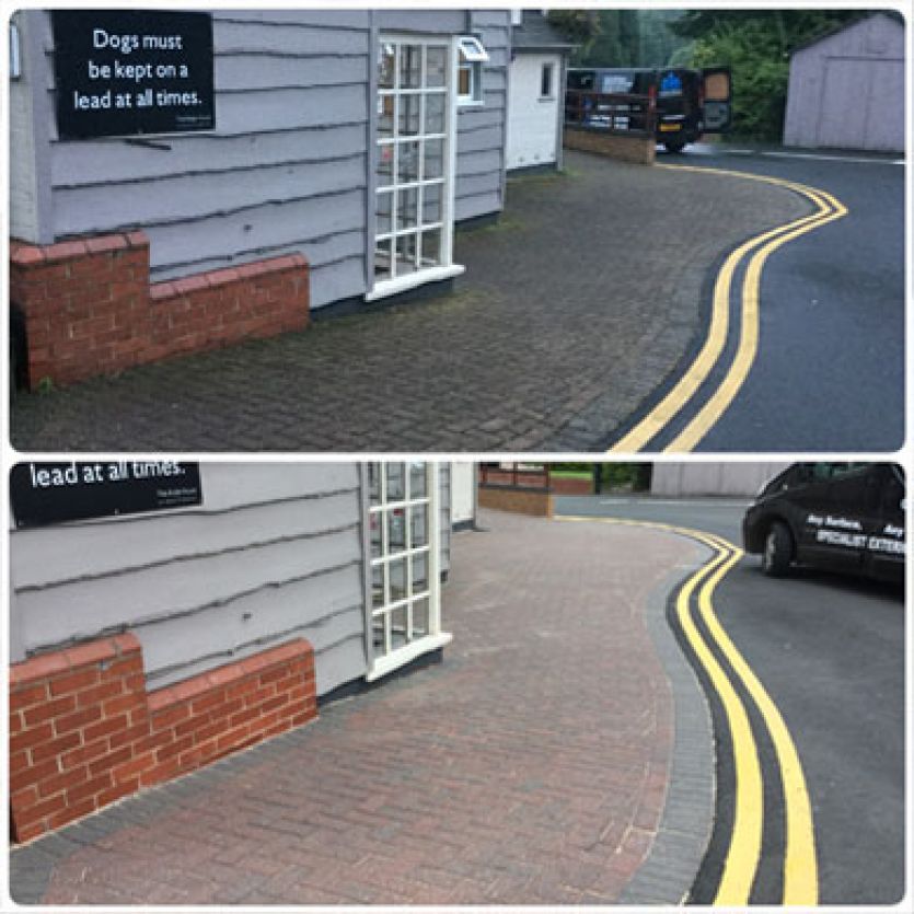 pub walkway before and after steam cleaning