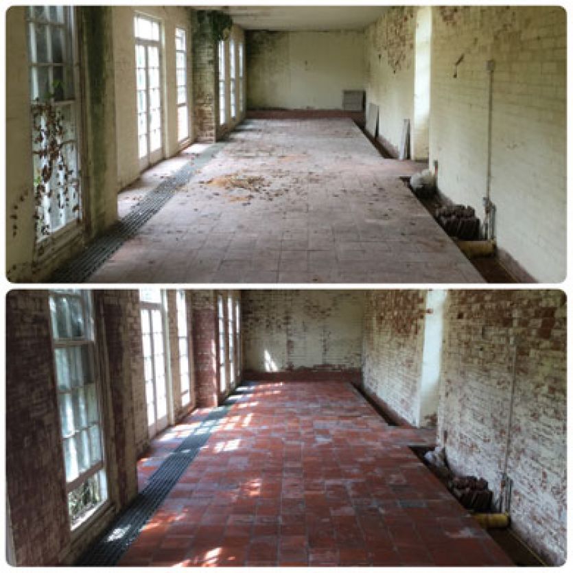 old quarry tiles before and after jet washing