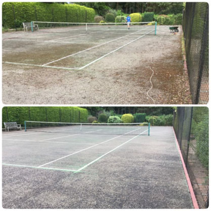 tennis court cleaning before and after steam cleaning