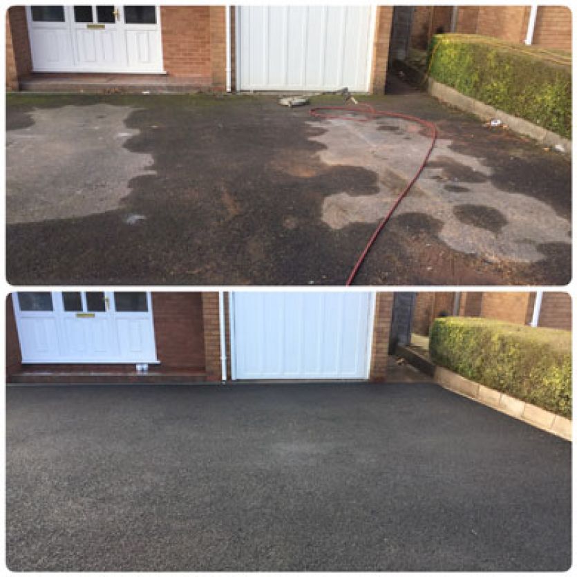 tarmac drive cleaned before and after