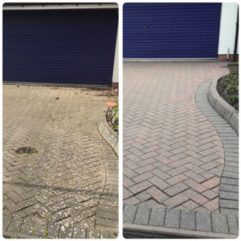block paving driveway cleaned before and after