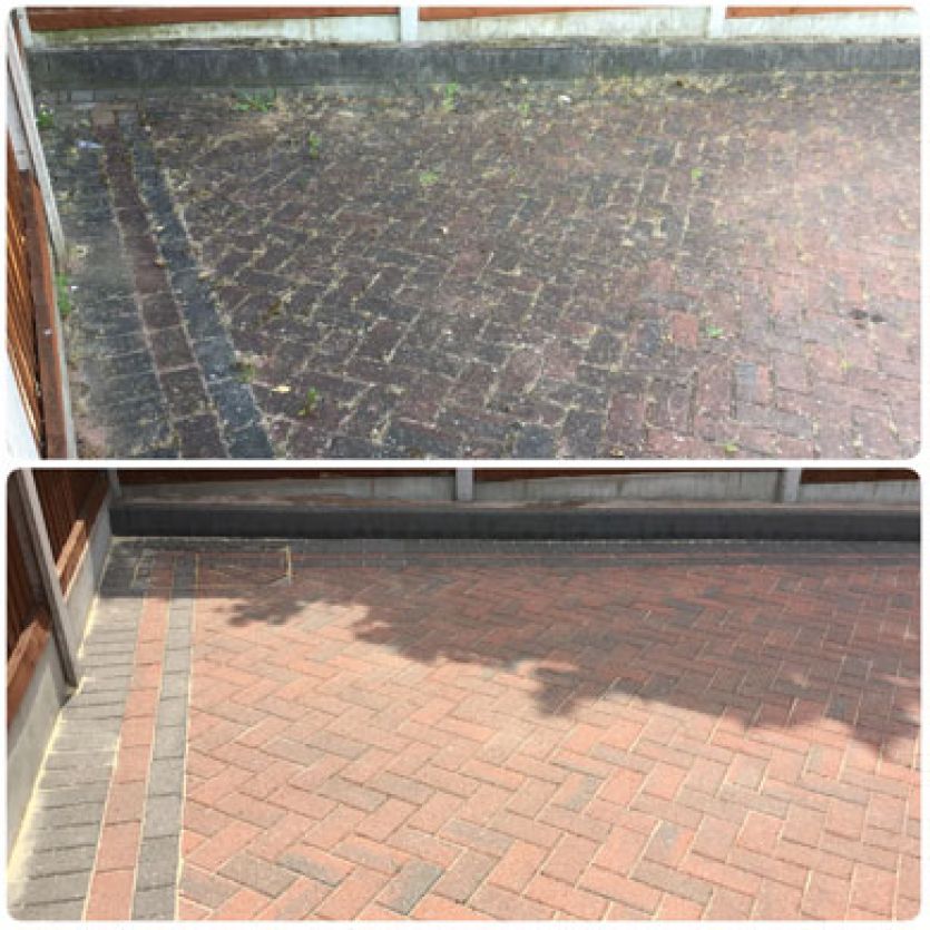 block paving driveway cleaned weeds removed