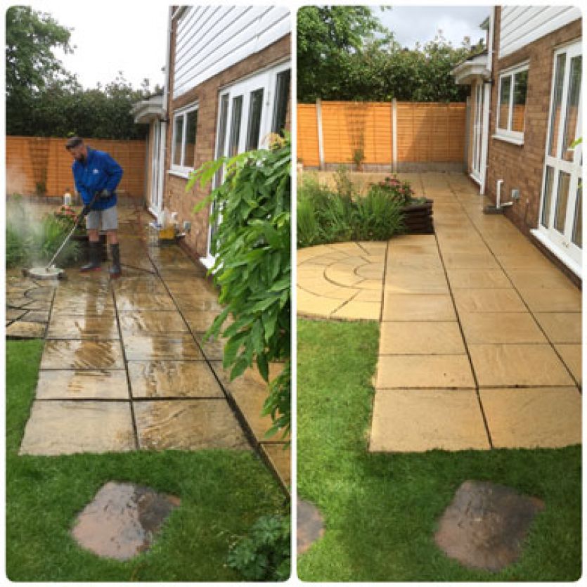 back garden paving area cleaning