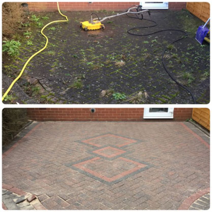 block paving cleaning removing overgrown weeds