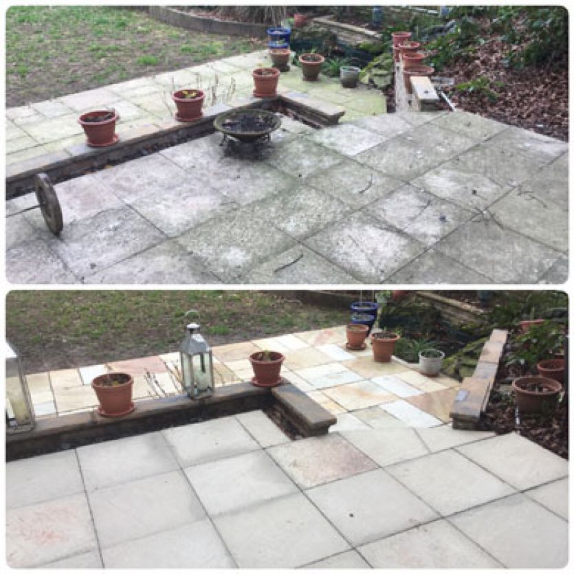 patio cleaning before and after image