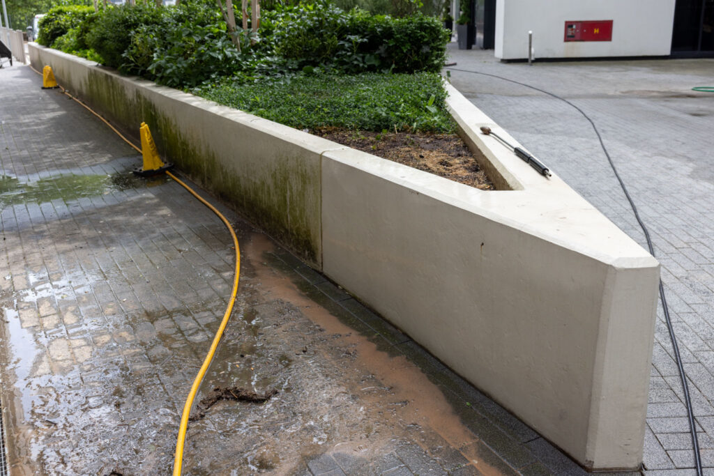 A corner section cleaned by H2O Restoration. More cleaning to be done.