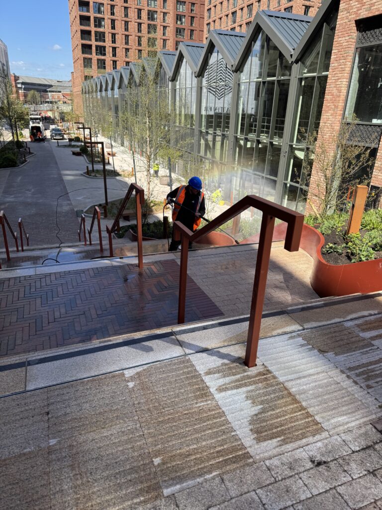 H2O Restoration Manchester team mid way through cleaning Waterside Gardens